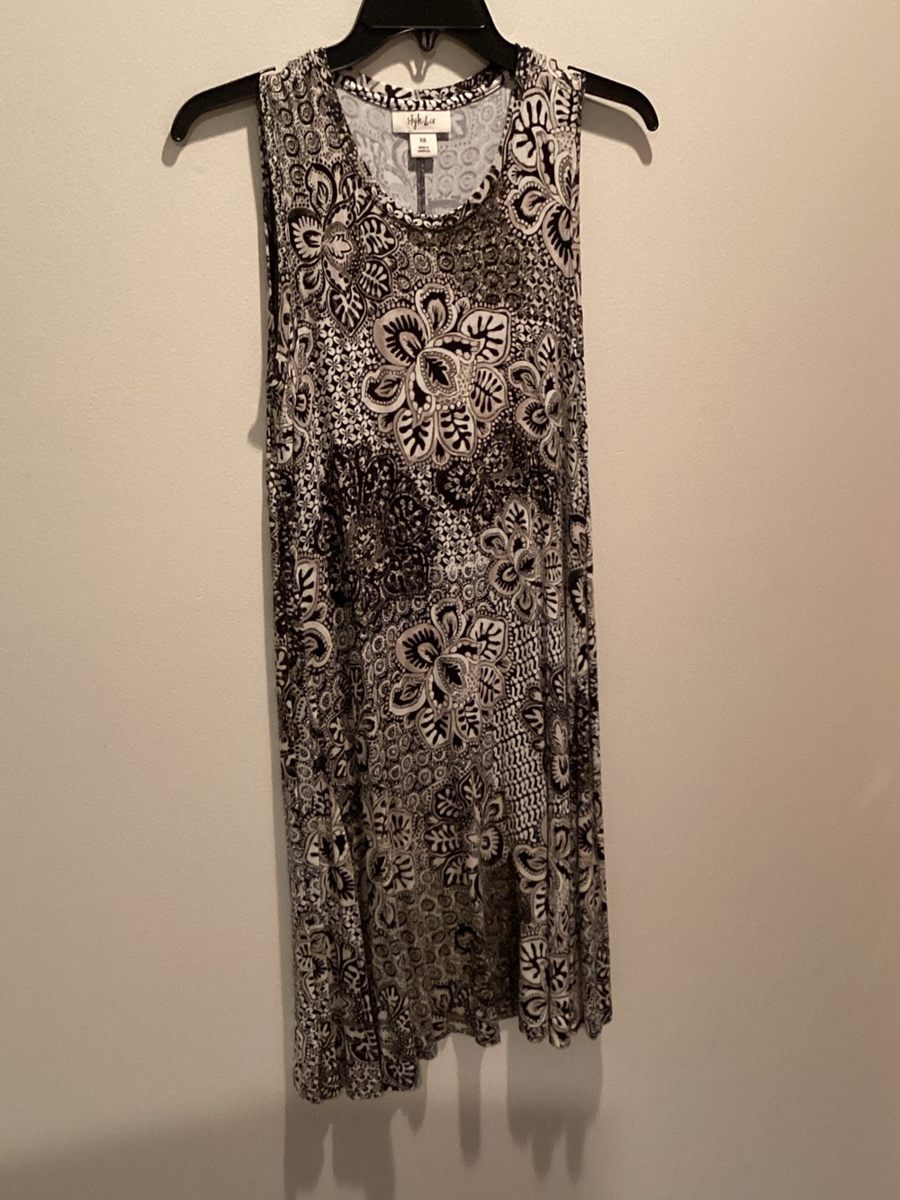 Style & Co. Black and White Floral Midi Tank Dress